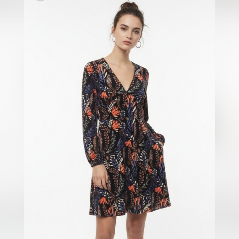 Traffic People Blue Orange Velour Dress Y2K Babydoll Boho Goth Mini S